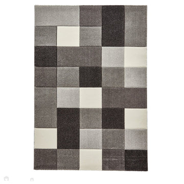 Brooklyn 646 Modern Geometric Tile Blocks Soft Carved Durable Short Pile Grey/Cream Rug-Think Rugs-Rug Love - The Most Loved Rug Store